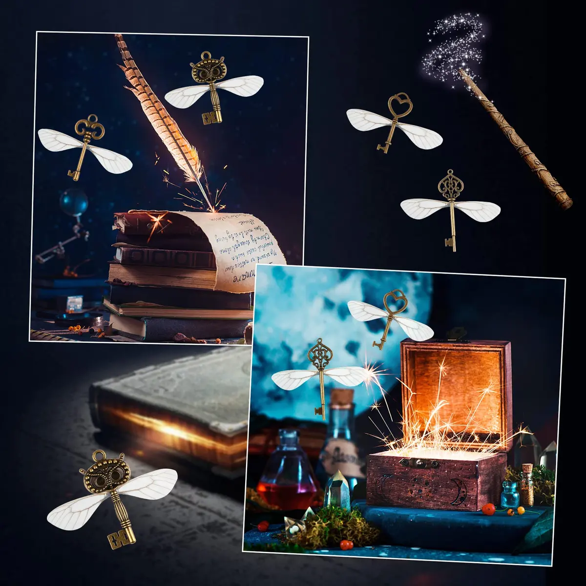 SANNIX Vintage Skeleton Keys with Dragonfly Wings & Elastic String | DIY Party Decorations (2.1-2.7 inch keys) - view 4