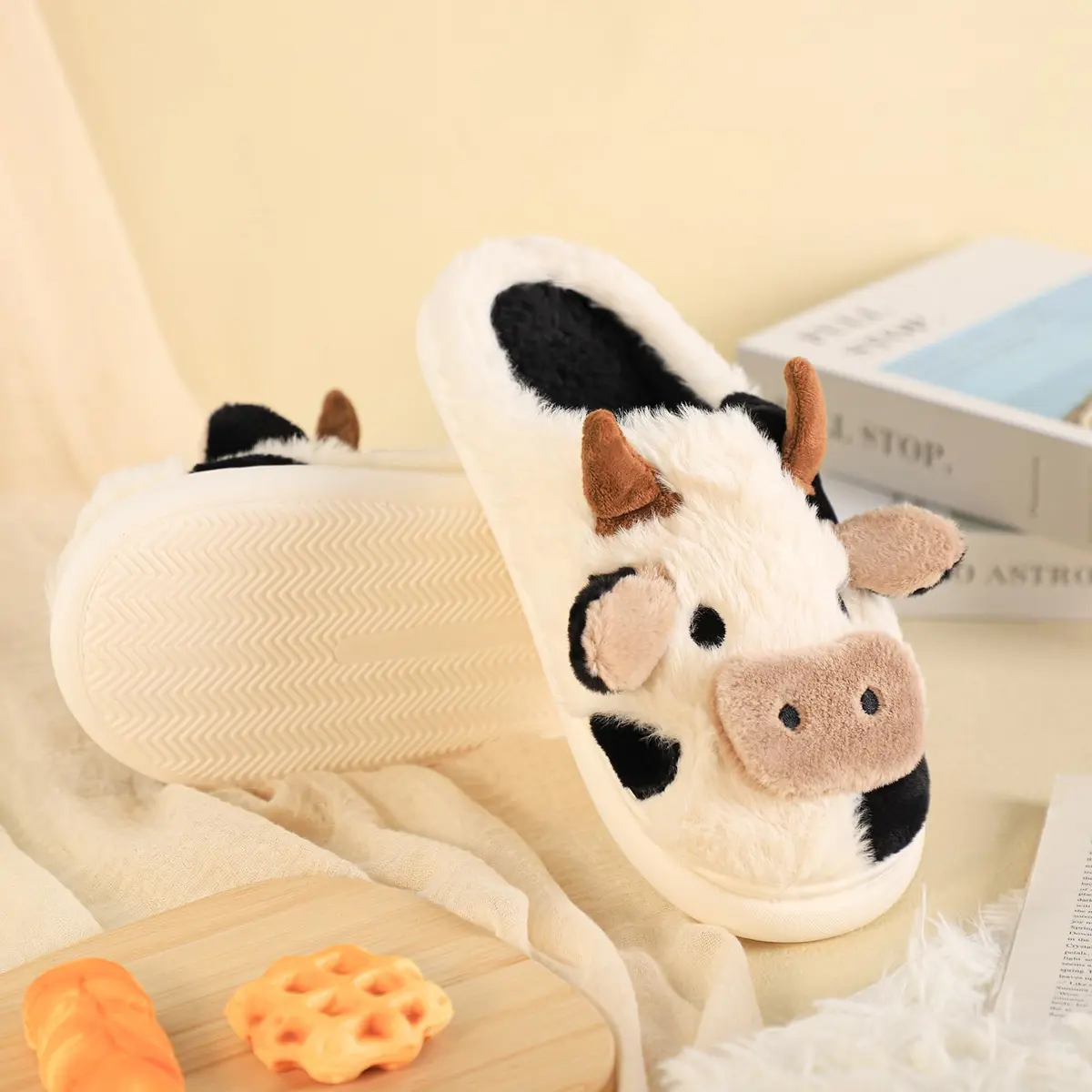 Gaolinci Cartoon Cow Cotton Slippers for Women | US 6 (24cm) - view 6