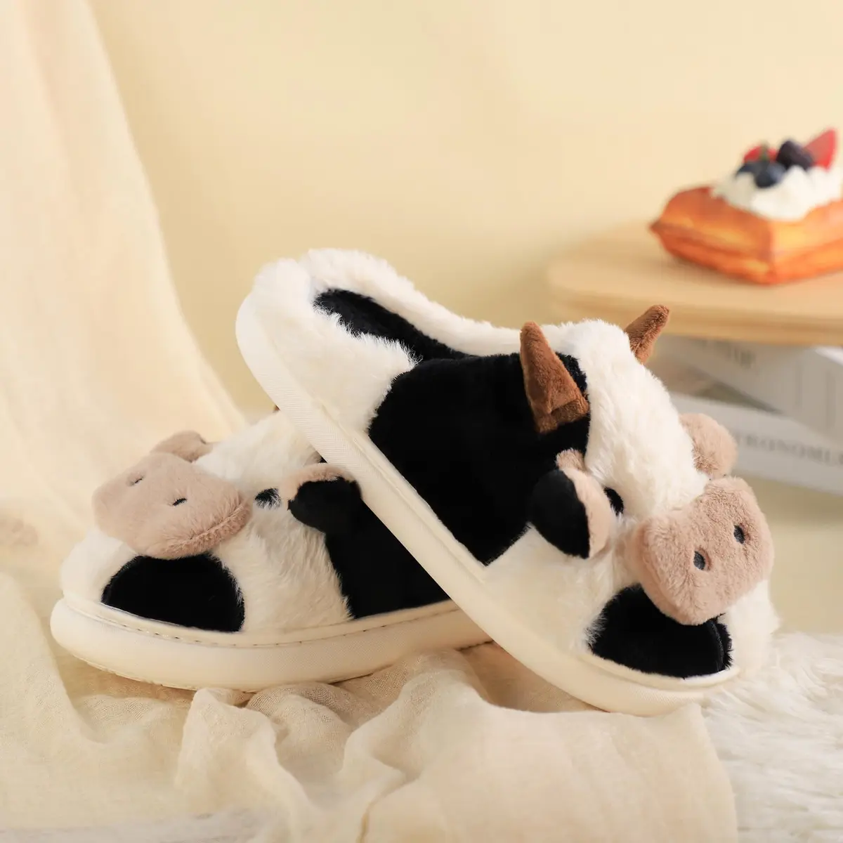 Gaolinci Cartoon Cow Cotton Slippers for Women | US 6 (24cm) - view 3