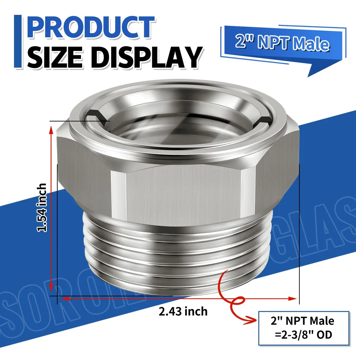 Boltigen 2 inch NPT Stainless Steel Oil Sight Glass Level Indicator | Max 1300 PSI, -30-220°C - view 3