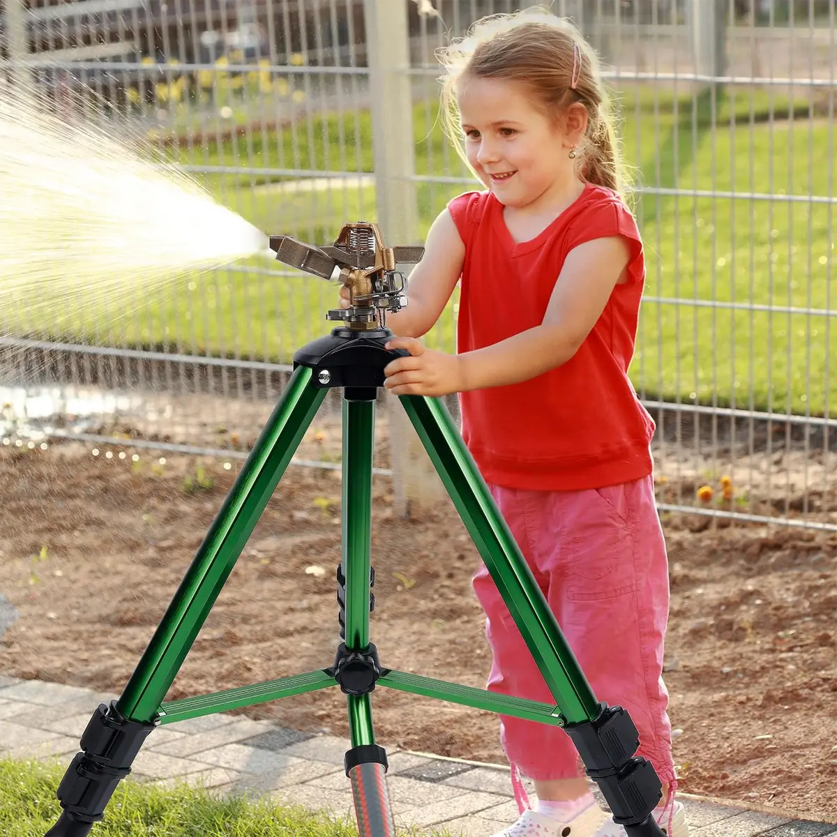 Biswing Impact Sprinkler Head on Tripod Base, Heavy Duty Lawn Sprinklers, 360 Degree Large Area Irrigation, Metal Sprinkler Nozzle & Alloy Legs, 1 Pack - view 3
