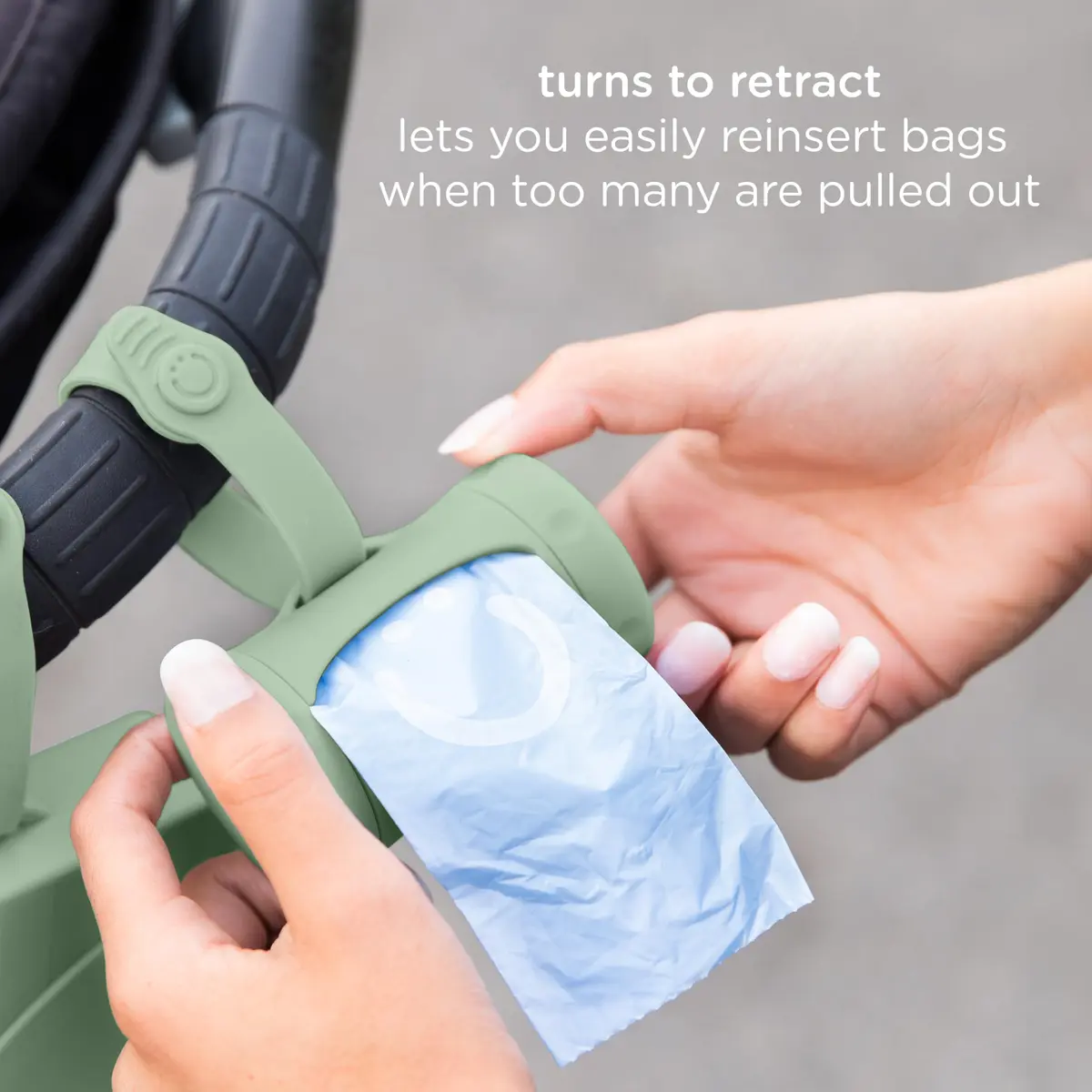 Ubbi Retractable Bag Dispenser for Diaper Bag, Sage | Portable & Stylish Organizer with Lavender Bags - view 3