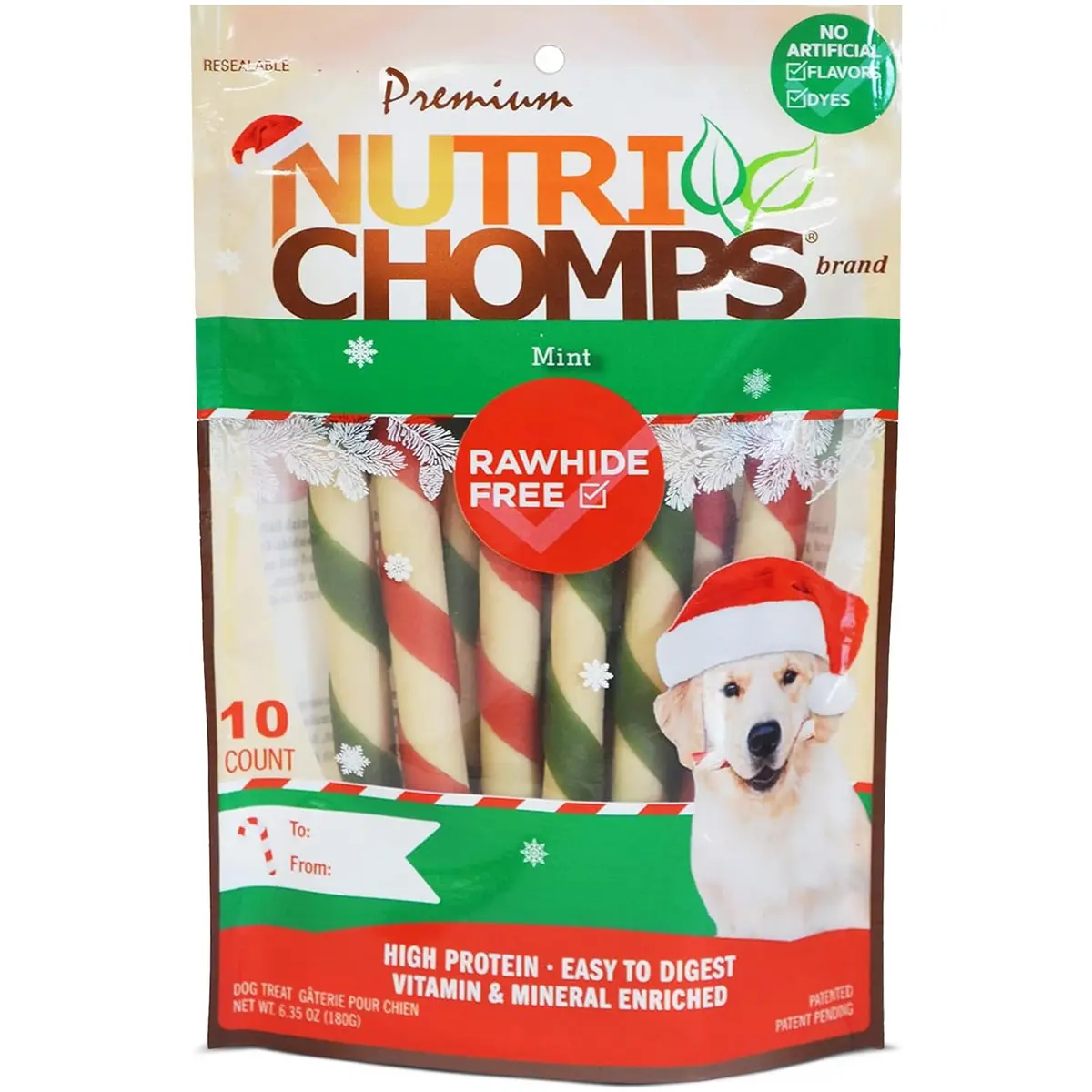 NutriChomps Rawhide-Free Dog Chews, 5 in Twists, Mint, 10 Count | Healthy, Digestible, Dental Support - main product image