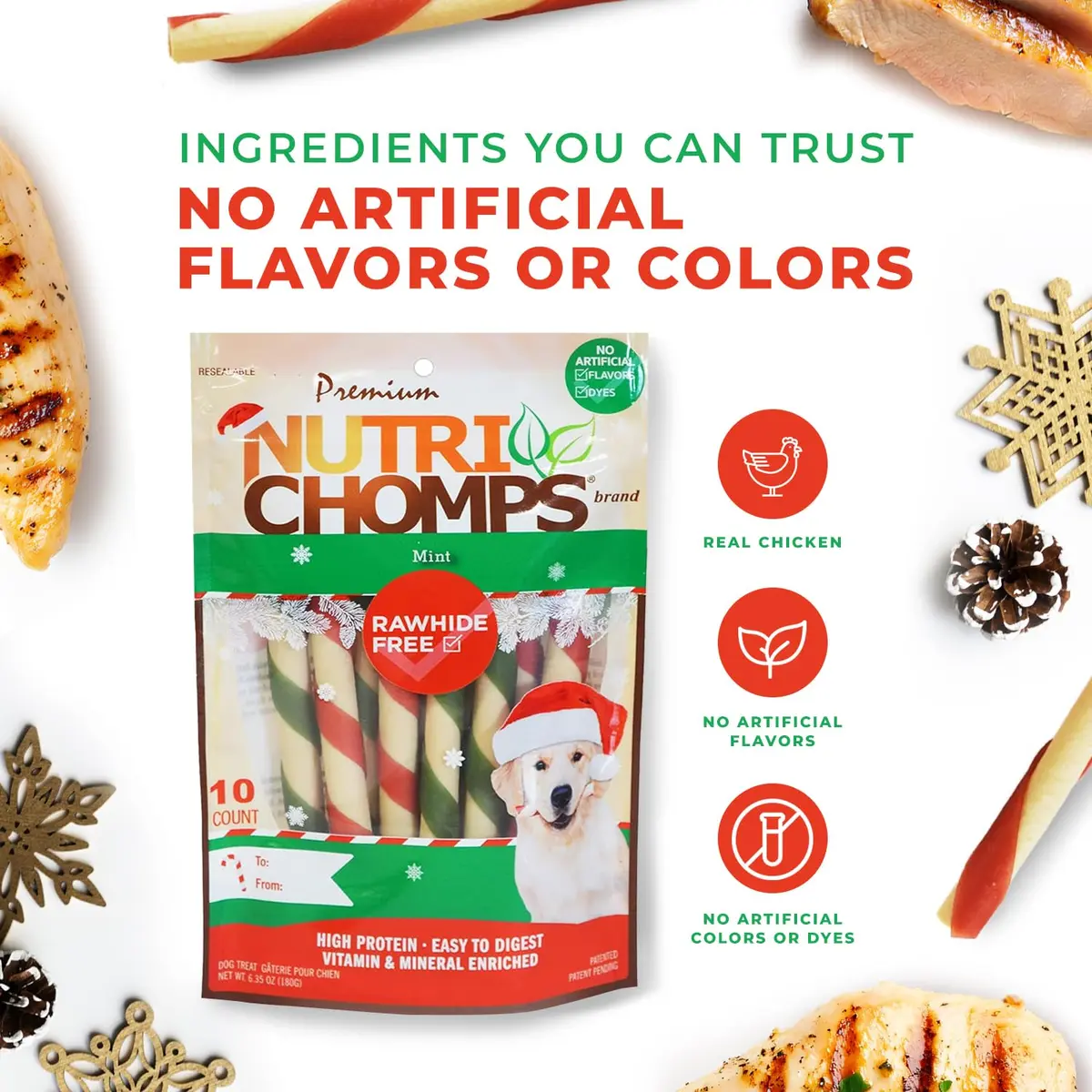 NutriChomps Rawhide-Free Dog Chews, 5 in Twists, Mint, 10 Count | Healthy, Digestible, Dental Support - view 5