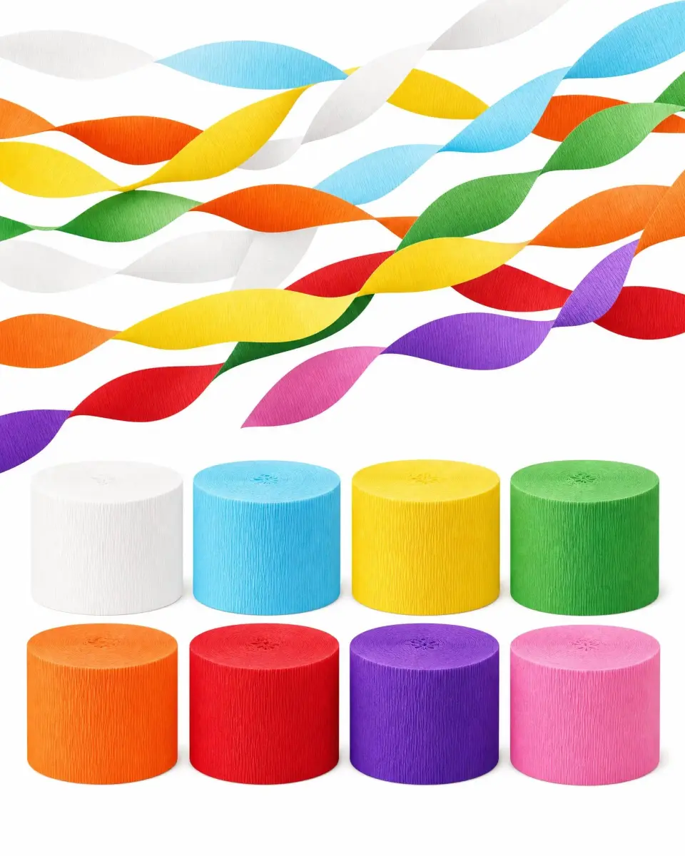 Captain Decor 8-Pack Rainbow Crepe Paper Streamers | 656ft Total Length, 1.8" Width - main product image