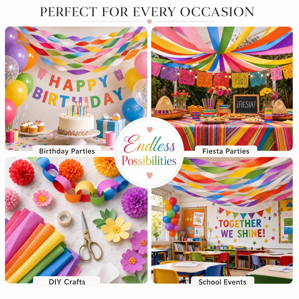 Captain Decor 8-Pack Rainbow Crepe Paper Streamers | 656ft Total Length, 1.8" Width - view 5
