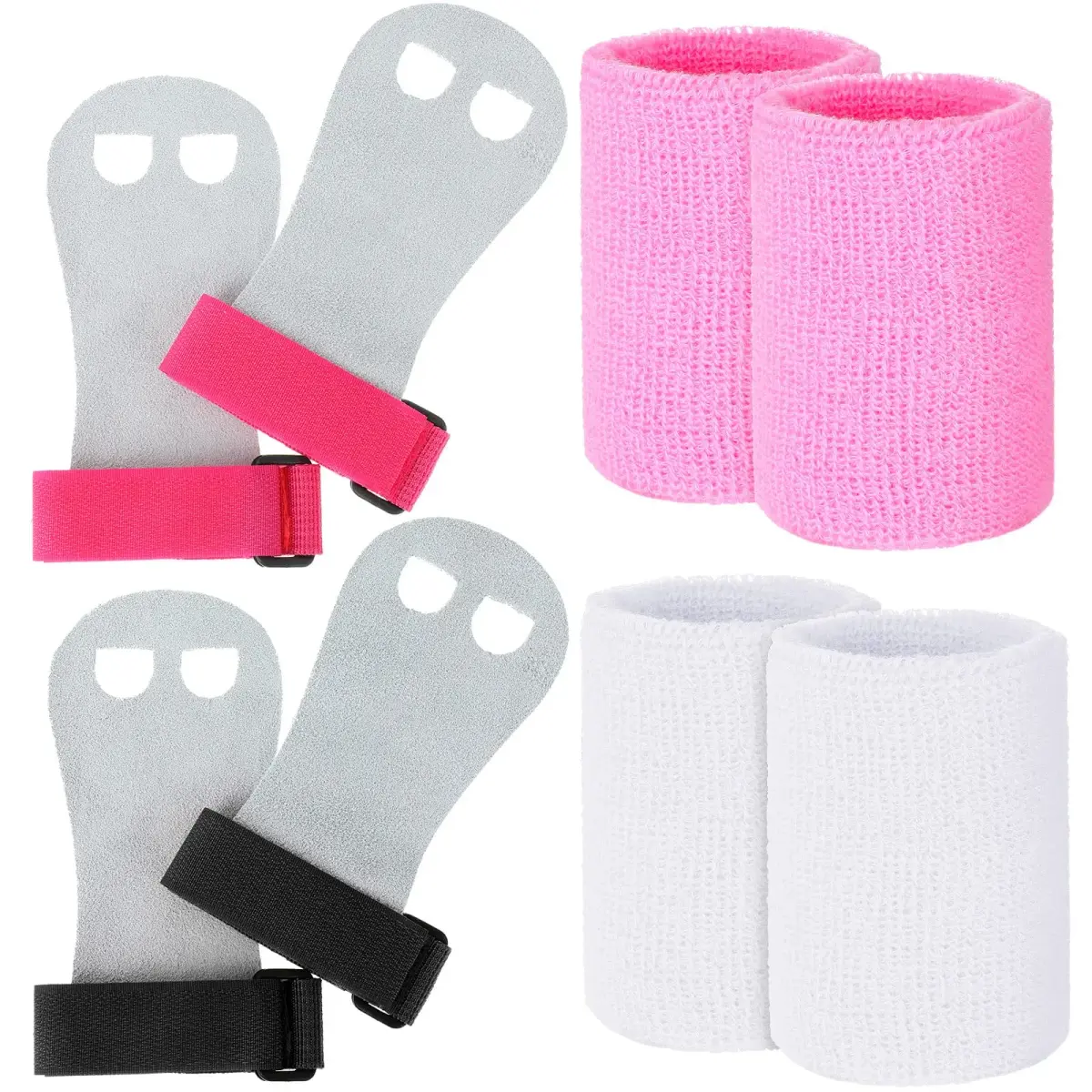 Vinsot Gymnastics Hand Grips & Wristbands Set for Kids Youth | 2 Pairs Pink, Black, White - main product image