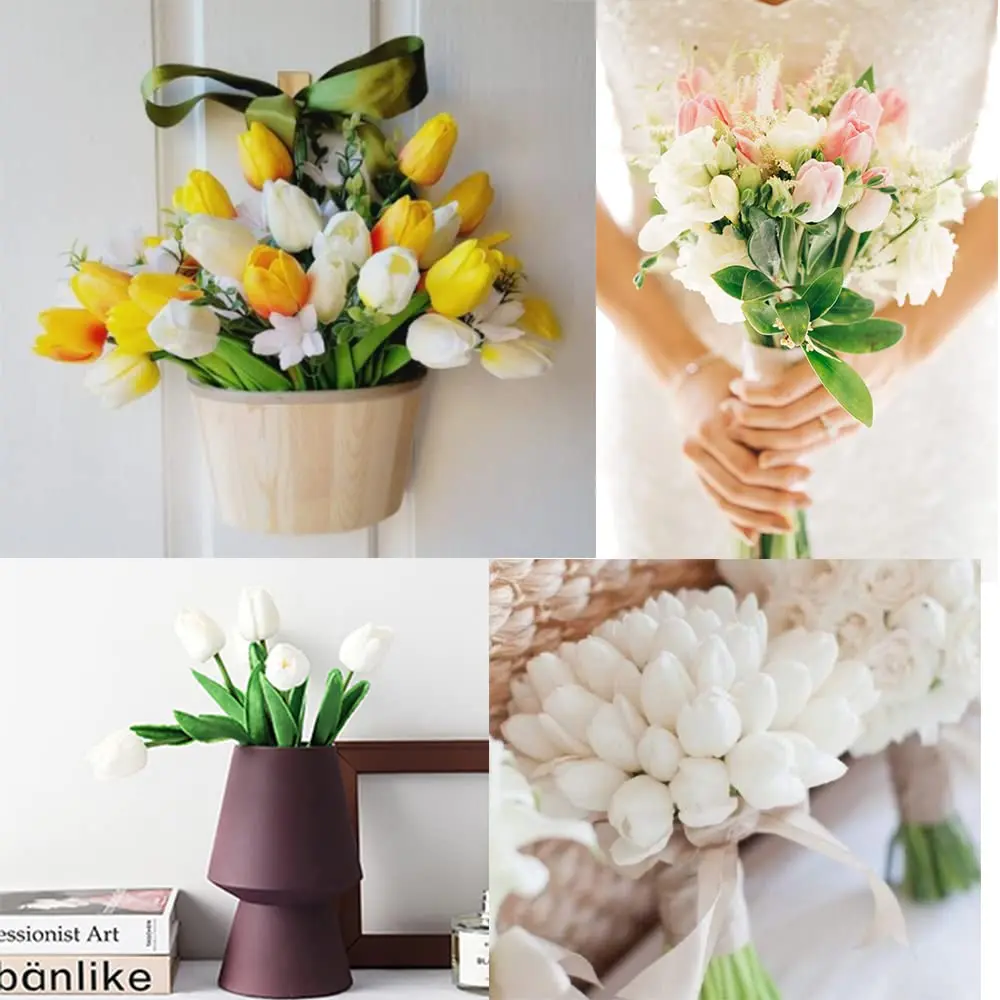 IPOPU Real Touch Artificial Tulips Flowers 24PCS Off White | Lifelike PU Material for Home Decor - view 6