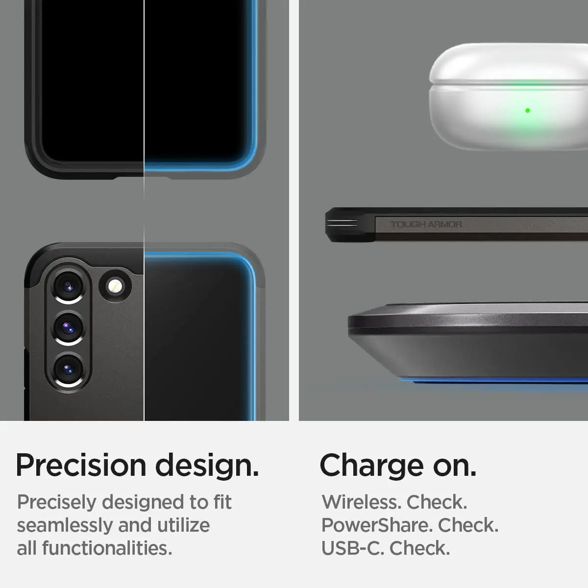 Spigen Tough Armor Galaxy S22 Case (2022) Gunmetal | Dual Protection & Shock Resistance - view 7