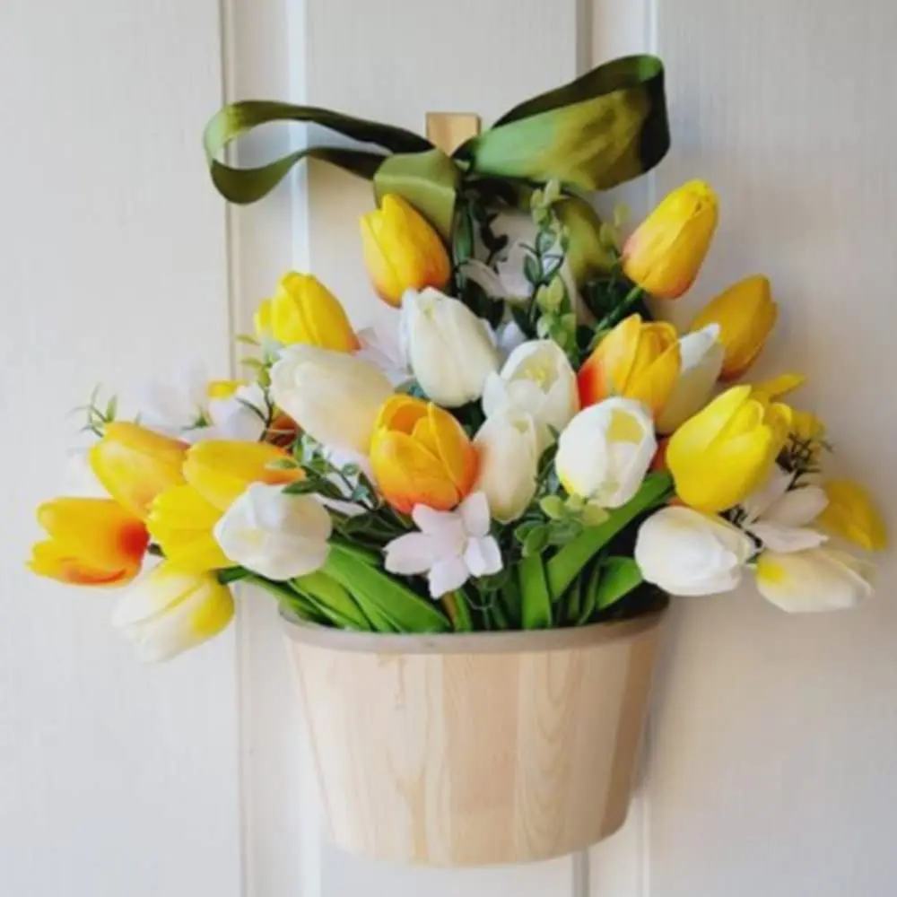 IPOPU 24PCS Yellow Tulips Artificial Flowers 34cm (13.4in) | Real Touch PU Flowers for Home Decor - view 5