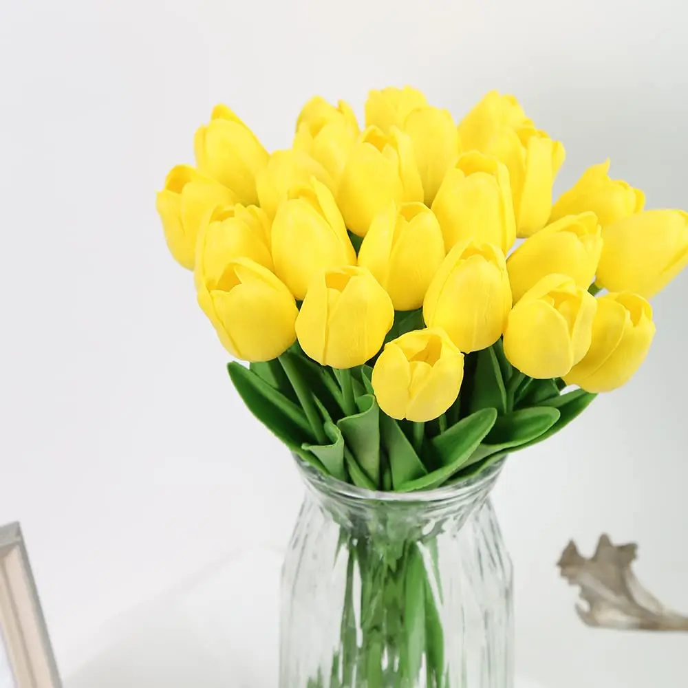 IPOPU 24PCS Yellow Tulips Artificial Flowers 34cm (13.4in) | Real Touch PU Flowers for Home Decor - view 4