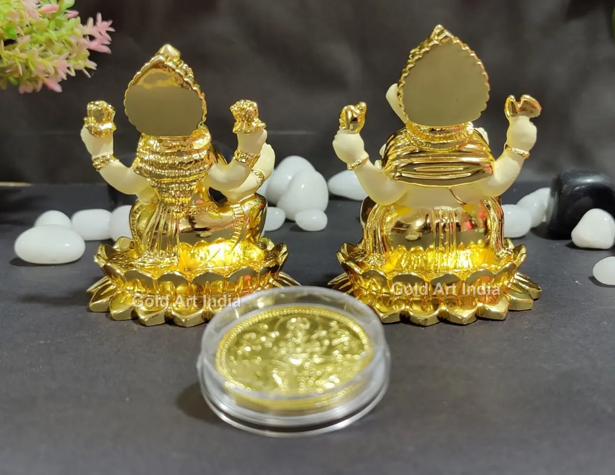 Gold Art India Gold Plated Terracotta Idol with Coin 7.6cm (3 Inch) | Diwali Pooja & Gift - view 9