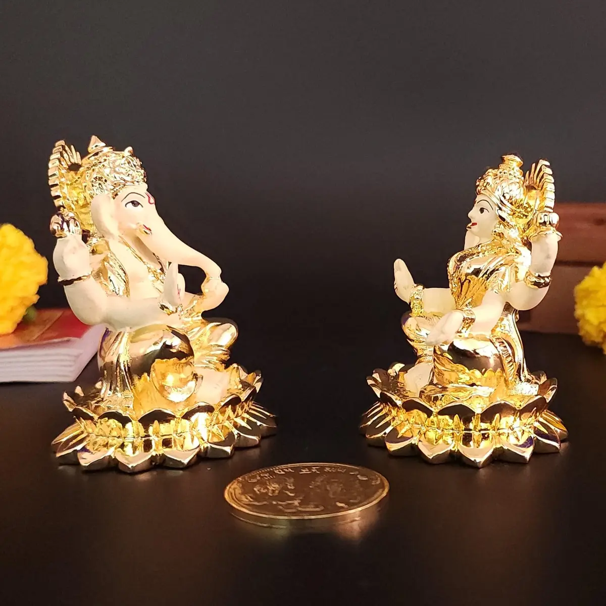 Gold Art India Gold Plated Terracotta Idol with Coin 7.6cm (3 Inch) | Diwali Pooja & Gift - view 2