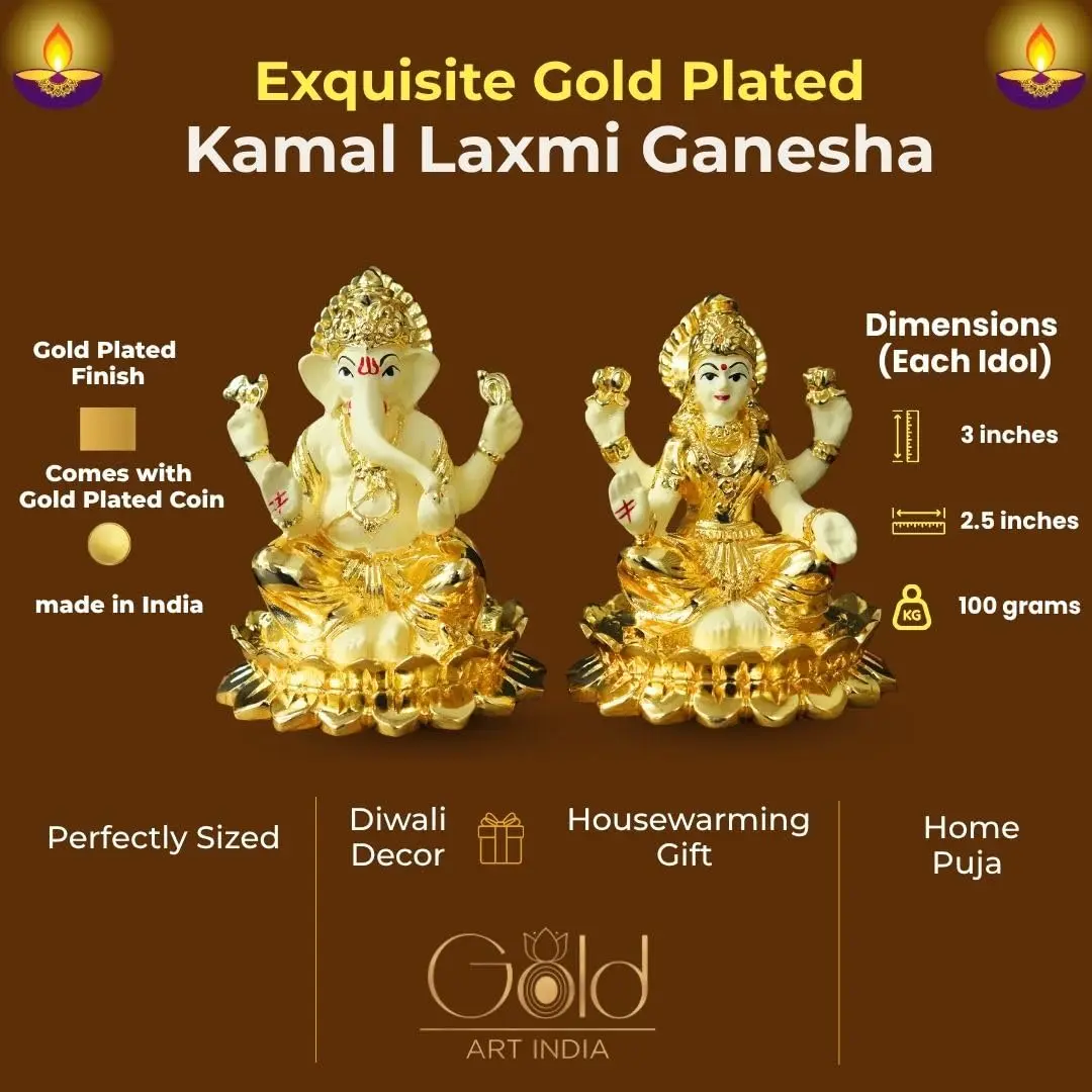 Gold Art India Gold Plated Terracotta Idol with Coin 7.6cm (3 Inch) | Diwali Pooja & Gift - view 4