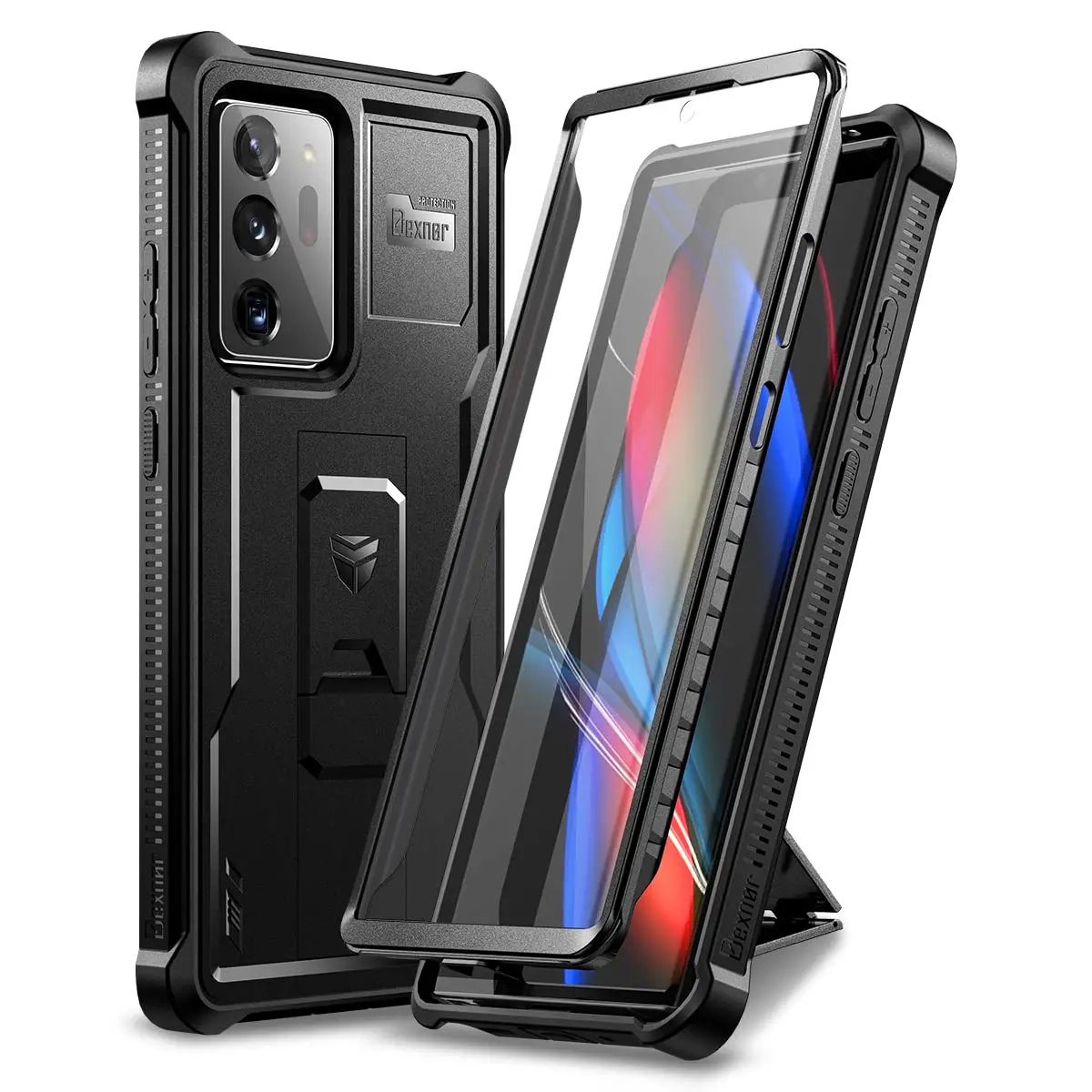 Dexnor Galaxy Note 20 Ultra 5G Case | Built-in Screen Protector & Kickstand | Heavy Duty Shockproof Black - main product image
