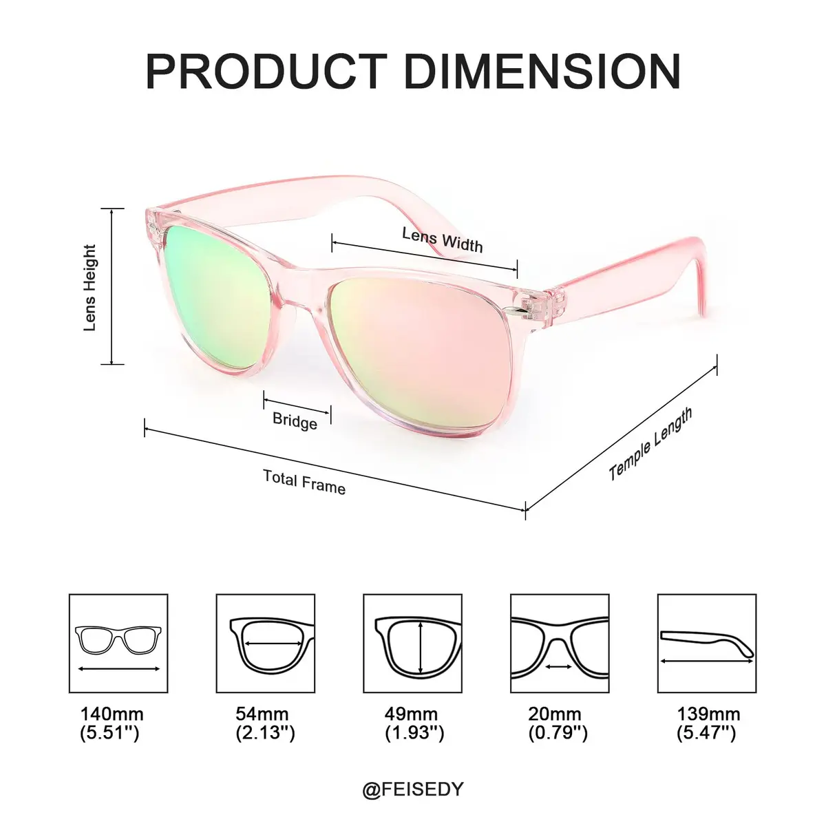 FEISEDY Women's Retro Polarized Sunglasses Classic 80s Style with UV400 Protection | Pink Frame & Pink Mirror Lens (54mm) - view 5