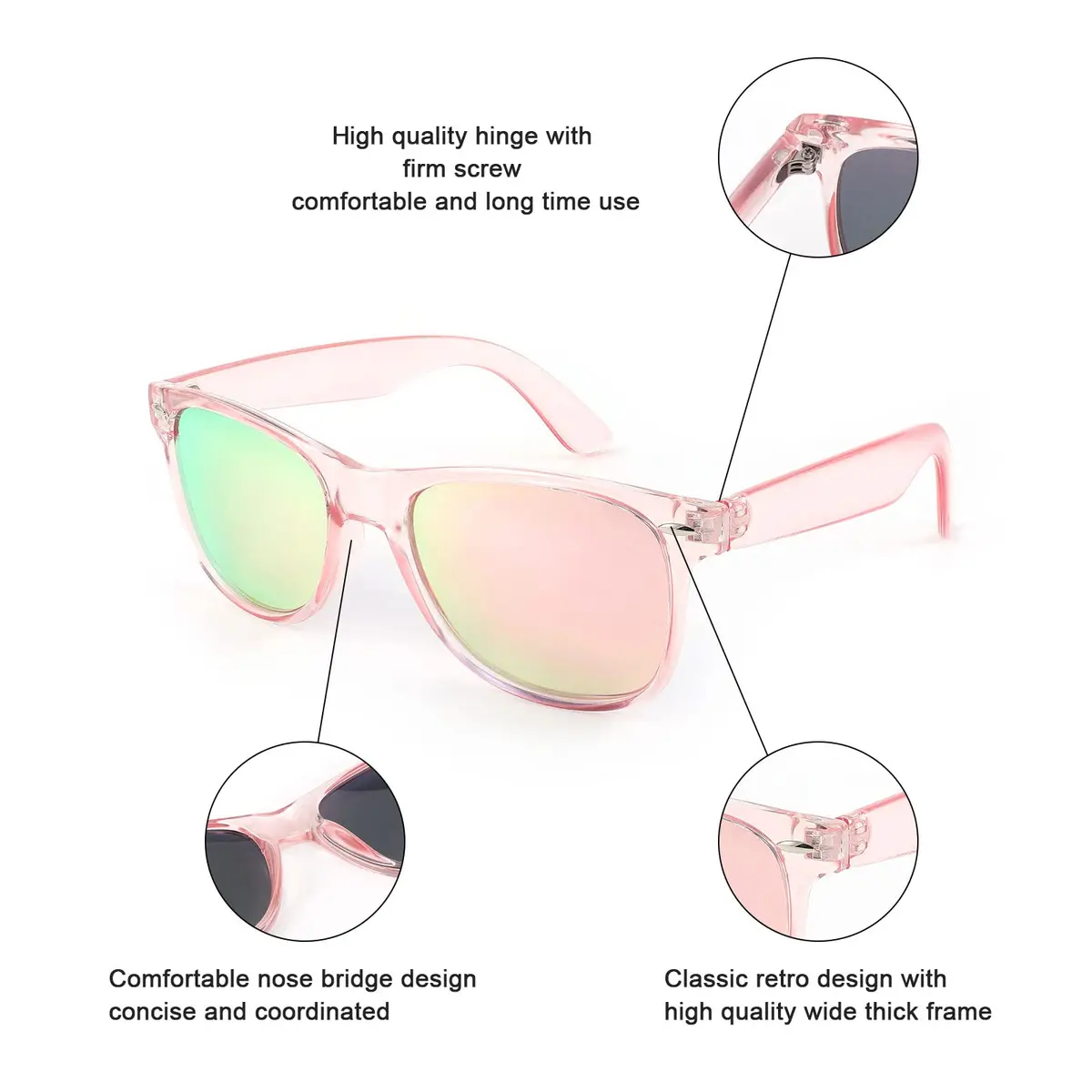 FEISEDY Women's Retro Polarized Sunglasses Classic 80s Style with UV400 Protection | Pink Frame & Pink Mirror Lens (54mm) - view 3