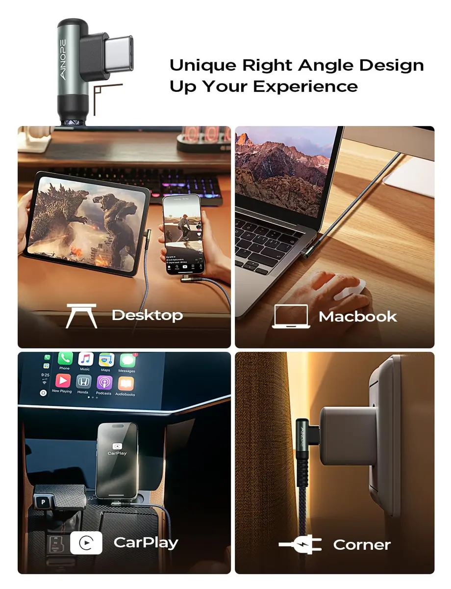 AINOPE USB C to USB C Cable 10FT 2Pack 60W | Fast Charging & Durable with 90° Angle - view 6