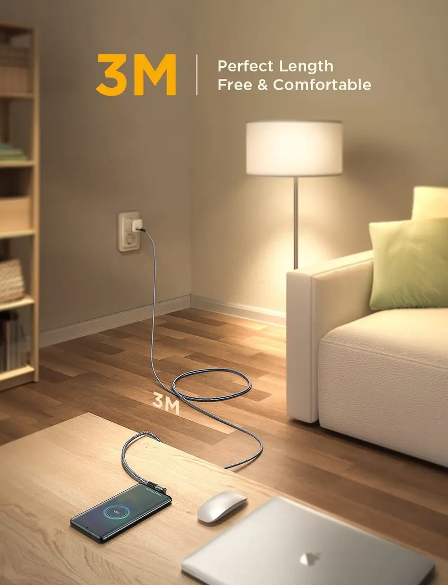AINOPE USB C to USB C Cable 10FT 2Pack 60W | Fast Charging & Durable with 90° Angle - view 7