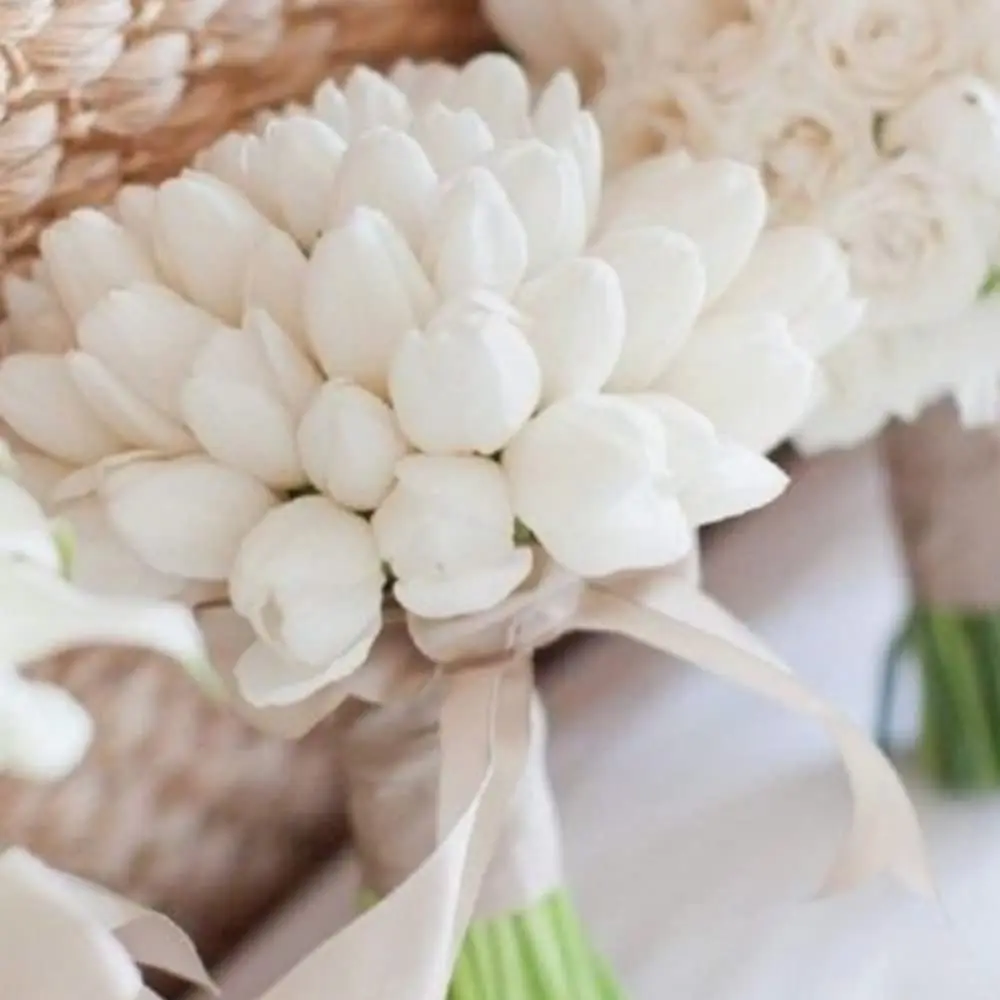 IPOPU 24PCS White Tulips Artificial Flowers Real Touch 34cm (13.4") | Realistic PU Flowers for Home Decor - view 6