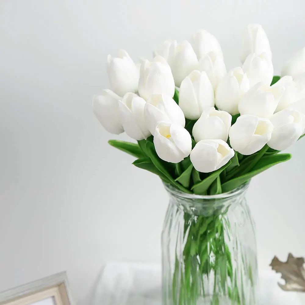 IPOPU 24PCS White Tulips Artificial Flowers Real Touch 34cm (13.4") | Realistic PU Flowers for Home Decor - view 2