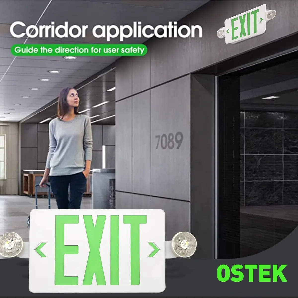 OSTEK LED Exit Sign with Emergency Lights Dual Exit Lamp, 90 Min Battery Backup | UL Certified Office & Commercial Safety Lighting - view 8