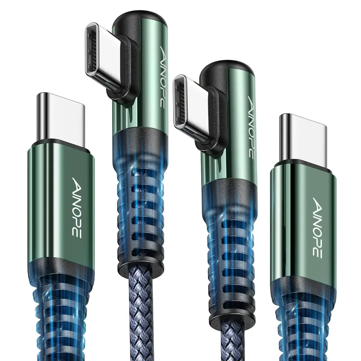 AINOPE Grey 3.3ft+3.3ft 60W Right Angle USB C to USB C Cable 2-Pack for Fast Charging - main product image