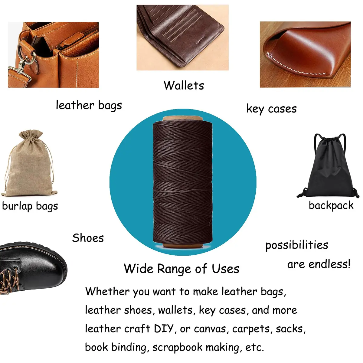 HILELIFE Waxed Thread for Leather Sewing 150D 0.8mm Brown | Strong, Durable & Lightly Waxed - view 7