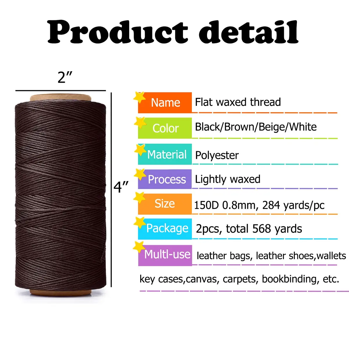 HILELIFE Waxed Thread for Leather Sewing 150D 0.8mm Brown | Strong, Durable & Lightly Waxed - view 3