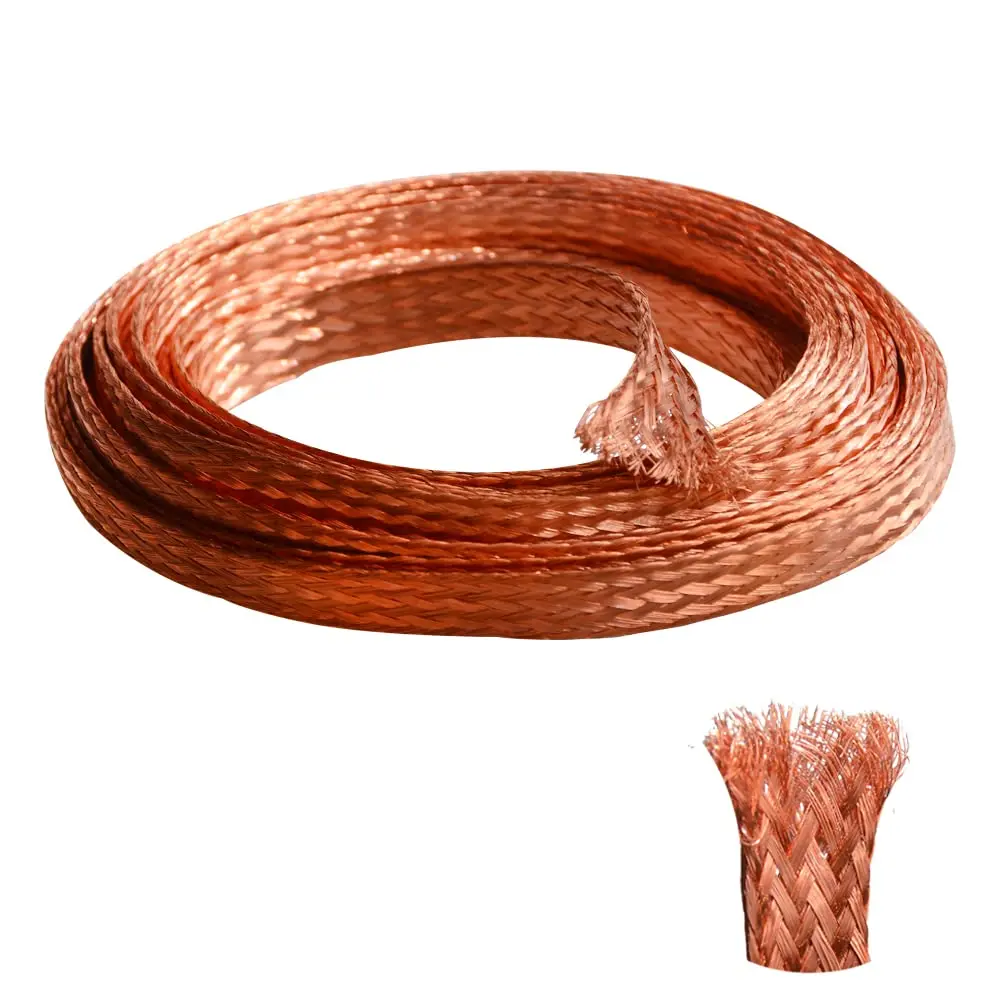 QuQuyi 5m (16.4ft) 4mm Flat Copper Braided Ground Strap Wire | EMI Shielding & Heat Dissipation - main product image