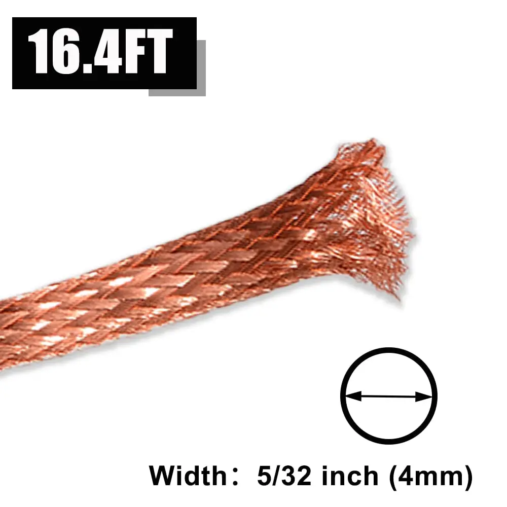 QuQuyi 5m (16.4ft) 4mm Flat Copper Braided Ground Strap Wire | EMI Shielding & Heat Dissipation - view 3