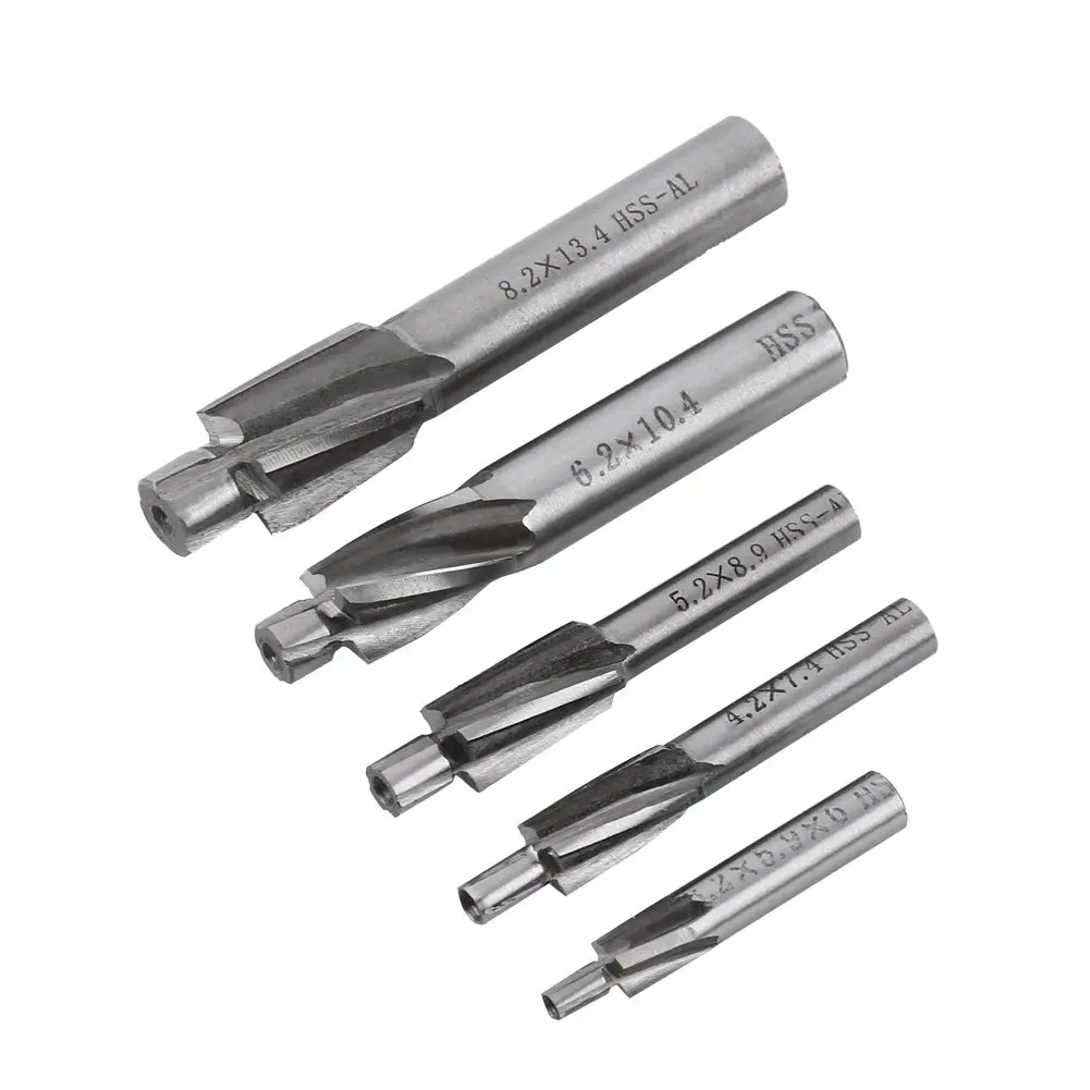 Hilitand 5pcs Counterbore Drill Bits Set 4 Flutes Straight End Mill Cutter M3-M8 | High-Speed Steel for Copper, Aluminum, Cast Iron - main product image