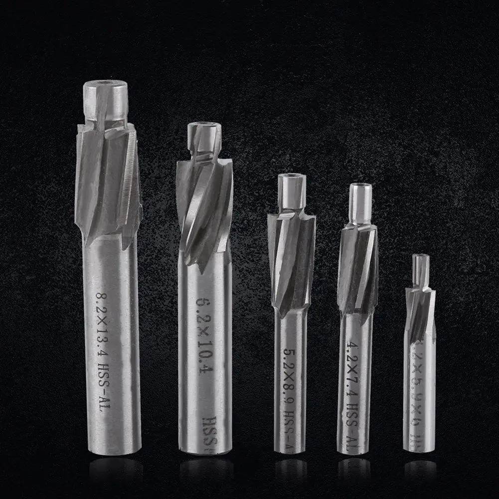Hilitand 5pcs Counterbore Drill Bits Set 4 Flutes Straight End Mill Cutter M3-M8 | High-Speed Steel for Copper, Aluminum, Cast Iron - view 7