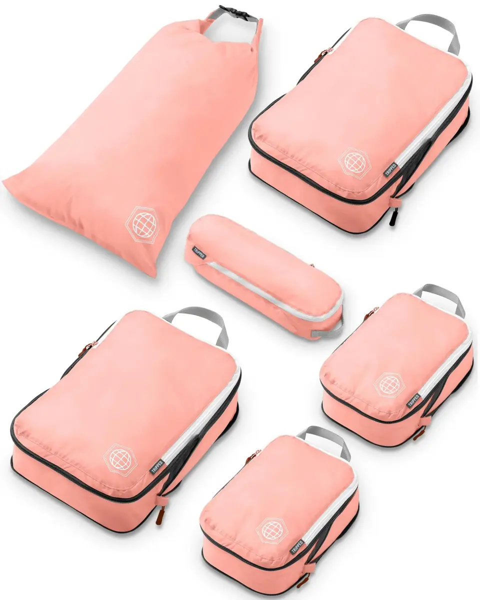 TRIPPED Travel Gear Compression Packing Cubes for Carry-On Travel 6-Pack | Ultralight Ripstop Nylon with Zippered Organizers - main product image