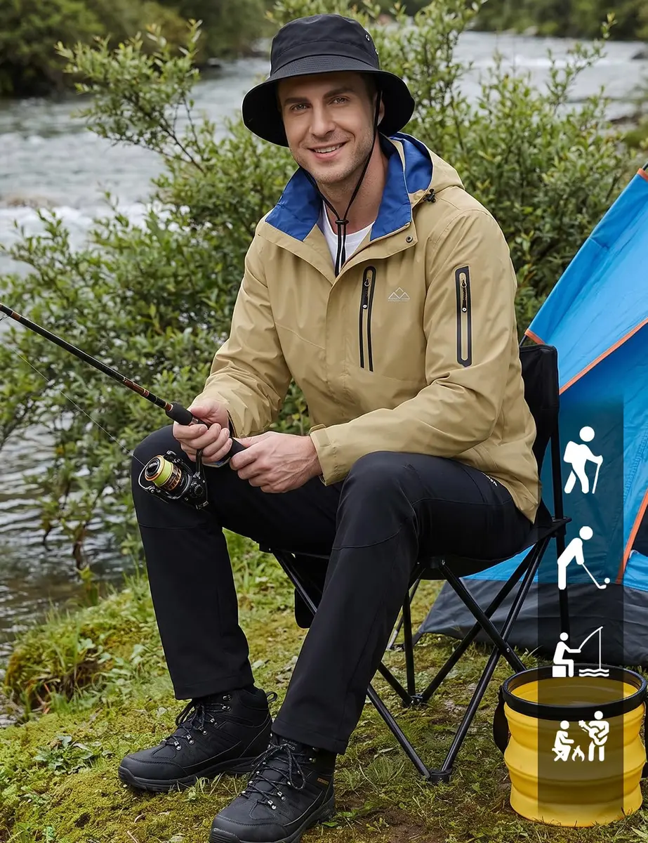 TBMPOY Waterproof Rain Jacket for Men | Lightweight Khaki Hooded Windbreaker XXL - view 2