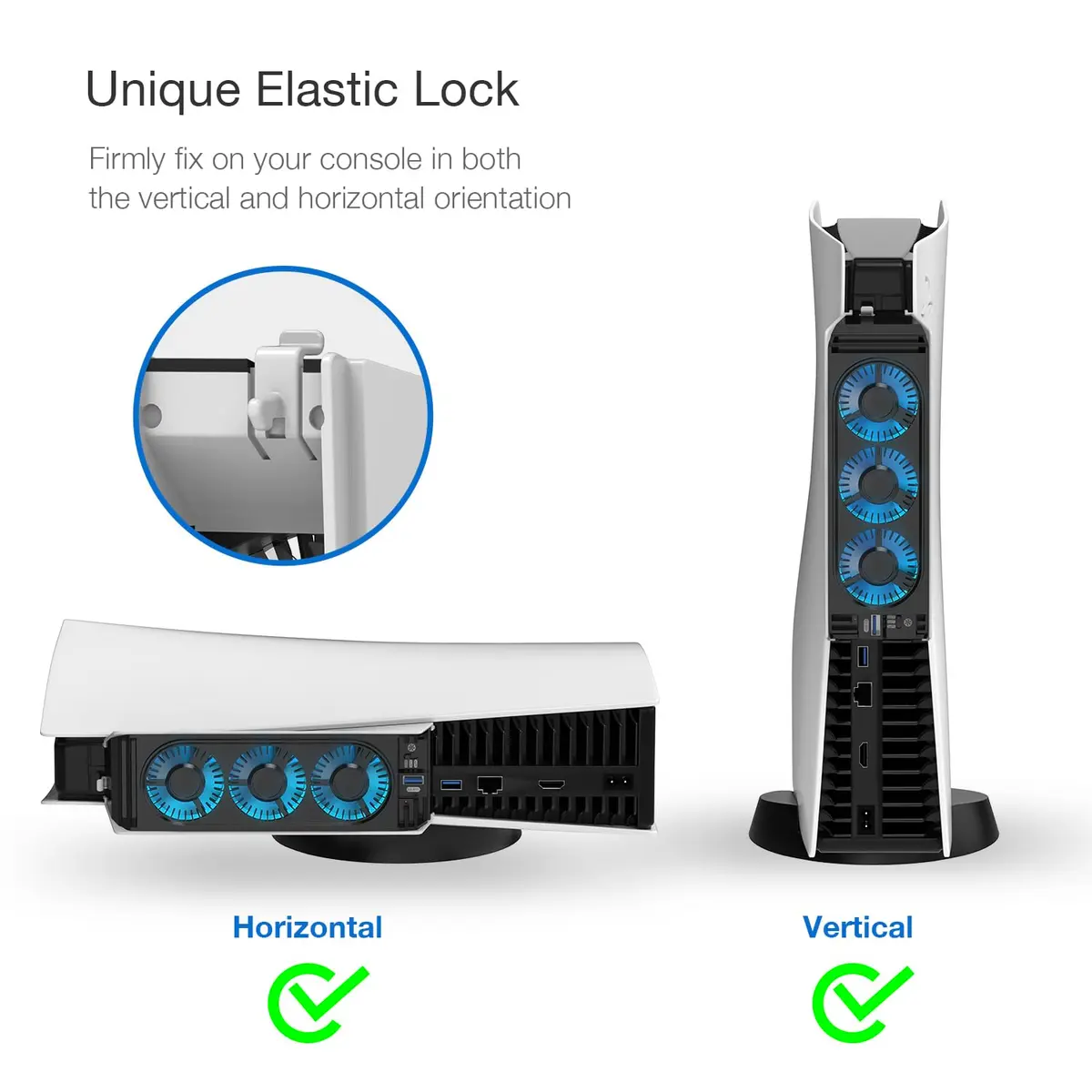 JUSPRO PS5 Cooling Fan with LED Light | Quiet 3-Fan Cooler for PS5 Digital/Disc Editions - view 5