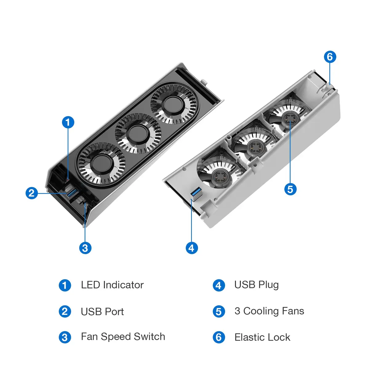 JUSPRO PS5 Cooling Fan with LED Light | Quiet 3-Fan Cooler for PS5 Digital/Disc Editions - view 7