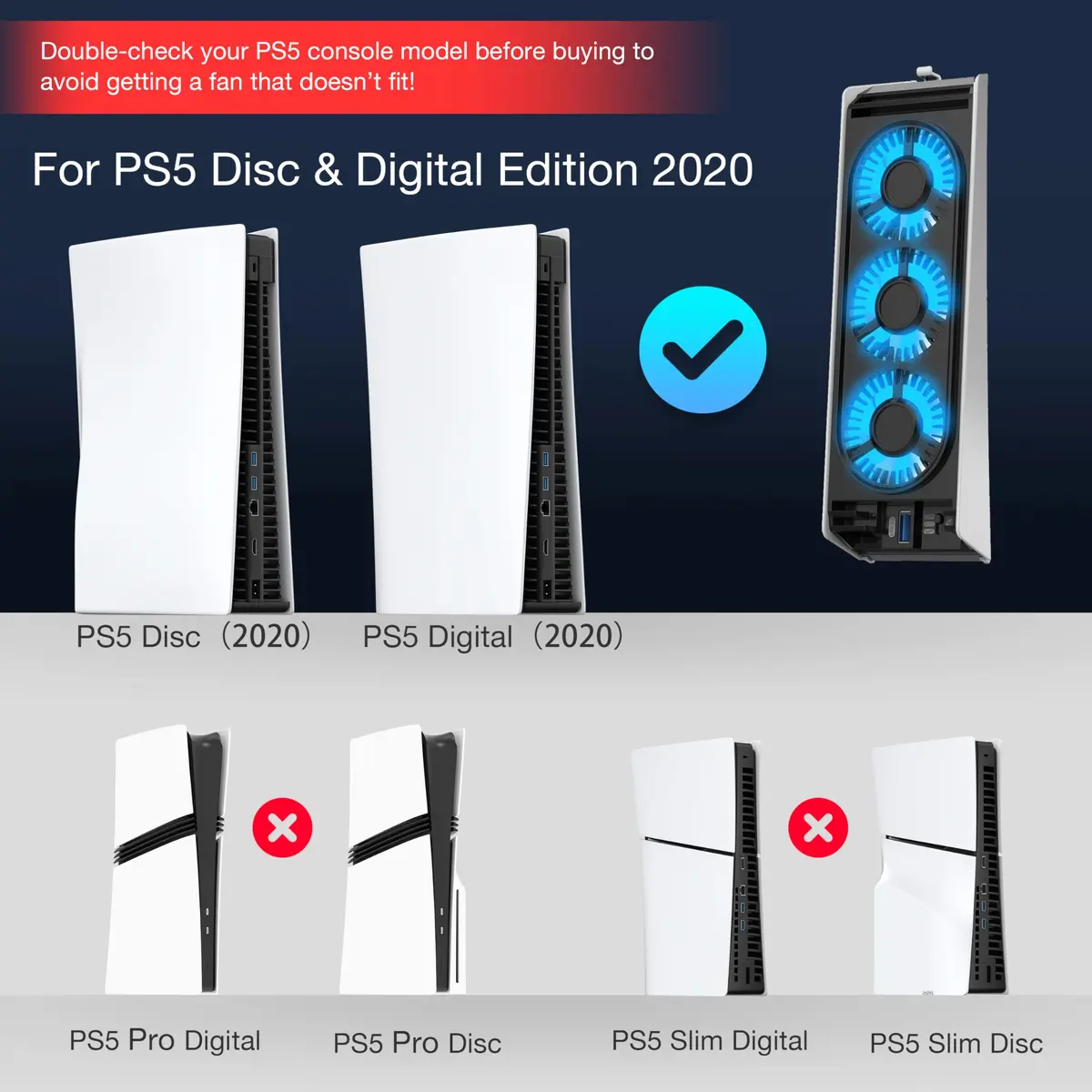 JUSPRO PS5 Cooling Fan with LED Light | Quiet 3-Fan Cooler for PS5 Digital/Disc Editions - view 2