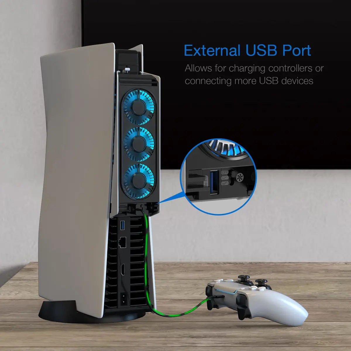 JUSPRO PS5 Cooling Fan with LED Light | Quiet 3-Fan Cooler for PS5 Digital/Disc Editions - view 4