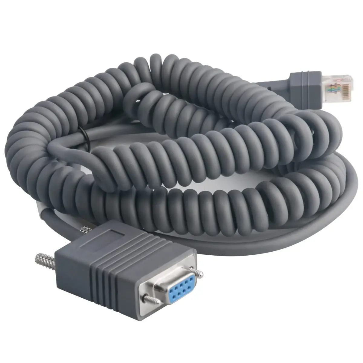 VOTTAN RS232 Serial Cable 5m (16.4ft) Coiled | Connects Symbol Zebra Scanners to POS Systems - main product image