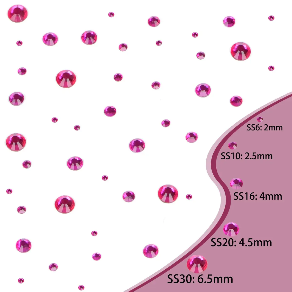 QOGIR 6300pcs Fuchsia Hotfix Rhinestones for Crafts Clothes DIY | Mixed Sizes, Sparkling Glass Gems - view 5