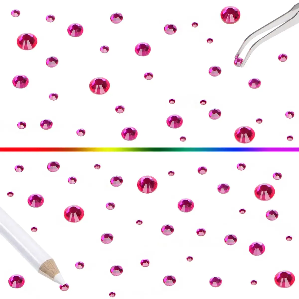 QOGIR 6300pcs Fuchsia Hotfix Rhinestones for Crafts Clothes DIY | Mixed Sizes, Sparkling Glass Gems - view 6