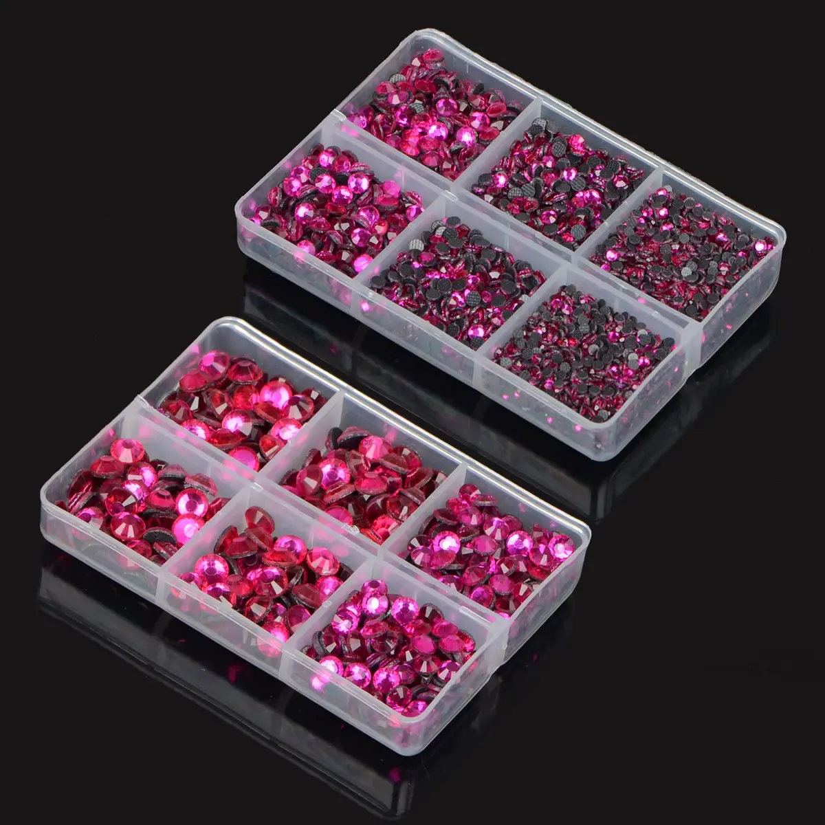 QOGIR 6300pcs Fuchsia Hotfix Rhinestones for Crafts Clothes DIY | Mixed Sizes, Sparkling Glass Gems - view 3