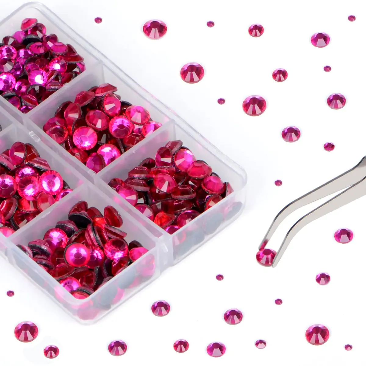 QOGIR 6300pcs Fuchsia Hotfix Rhinestones for Crafts Clothes DIY | Mixed Sizes, Sparkling Glass Gems - view 4