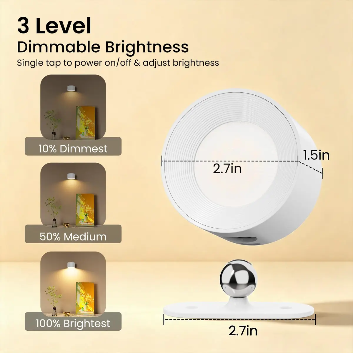 Koopala LED Wall Sconces 94x80x45mm | Rechargeable Cordless Magnetic Wall Light - view 3