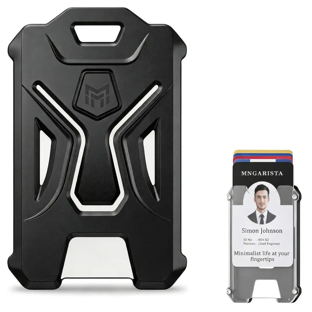 MNGARISTA Heavy Duty Vertical ID Card Holder Protector with Elastic Clip, Black (1-Pack, 9.9cm x 6.6cm x 0.25cm) - main product image