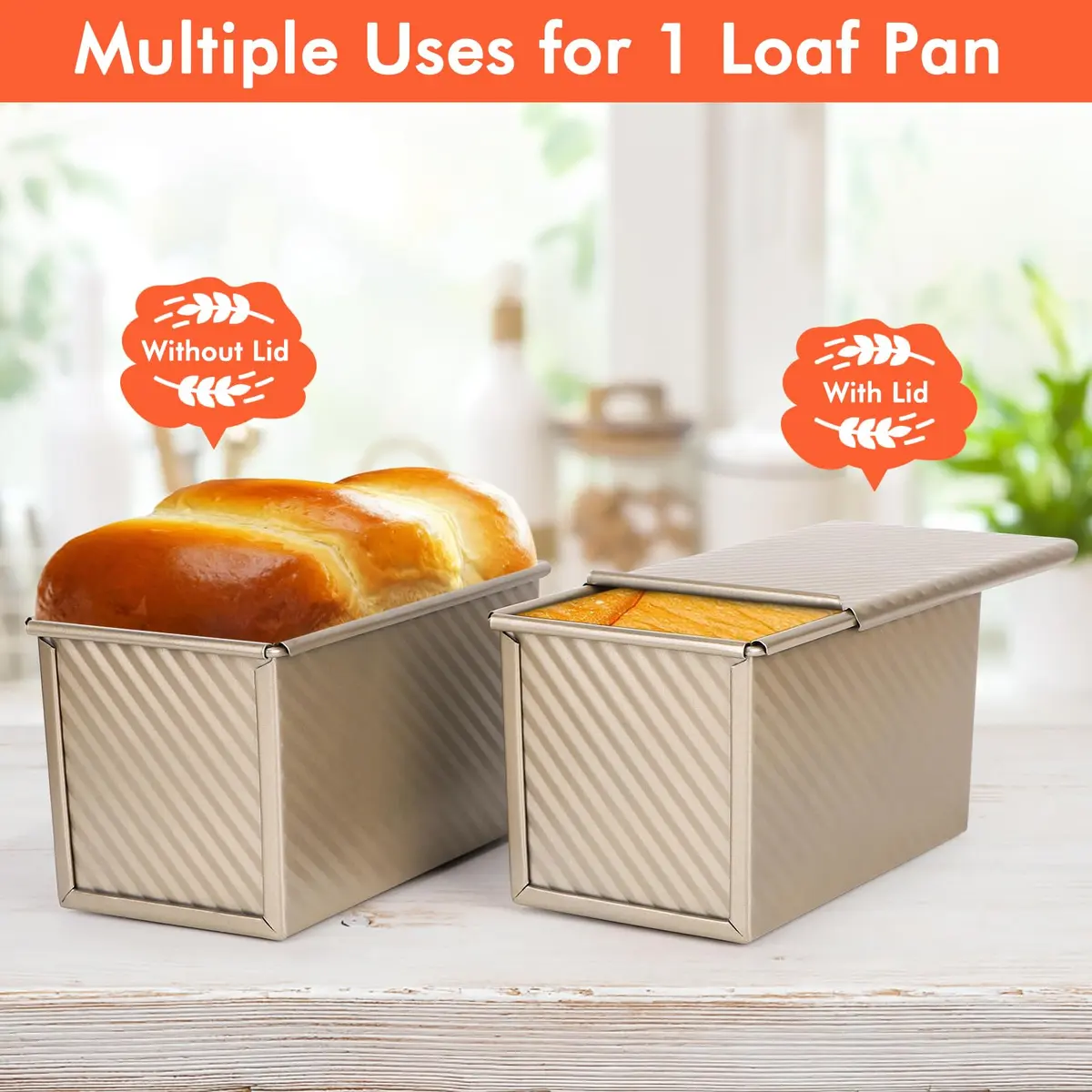 Beasea Pullman Loaf Pan With Lid, Non-Stick Carbon Steel, 1 lb | Corrugated Bread Mold for Baking in India - view 5