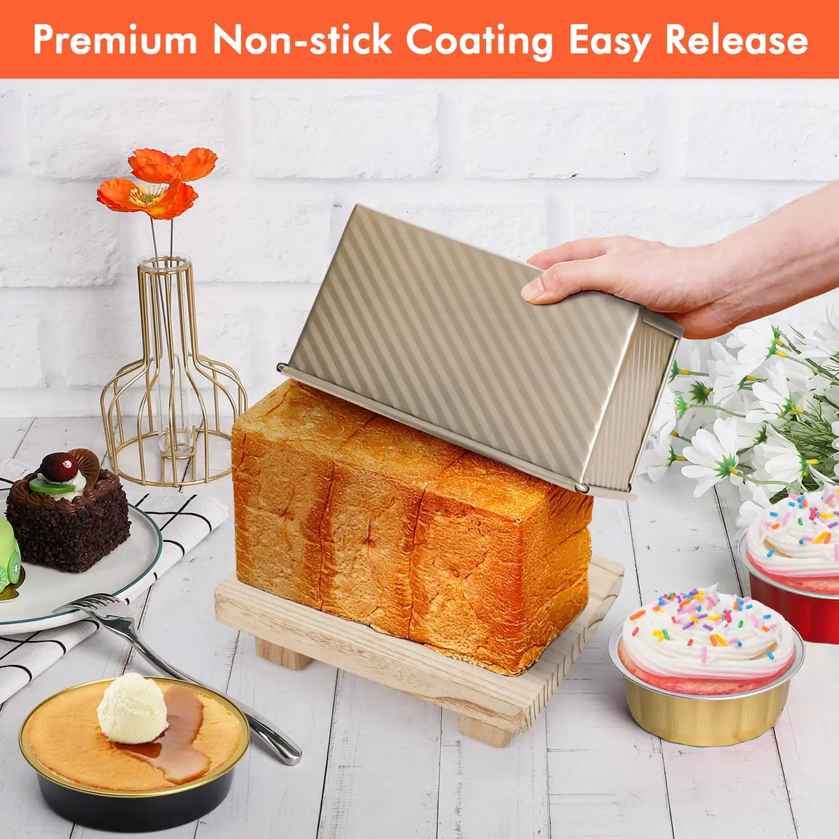 Beasea Pullman Loaf Pan With Lid, Non-Stick Carbon Steel, 1 lb | Corrugated Bread Mold for Baking in India - view 7