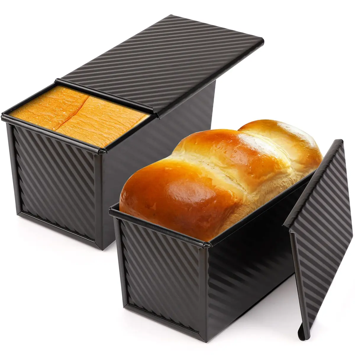 Beasea Pullman Loaf Pan with Lid, 2 Pack 1 lb | Non-Stick Carbon Steel Bakeware for Homemade Bread - main product image