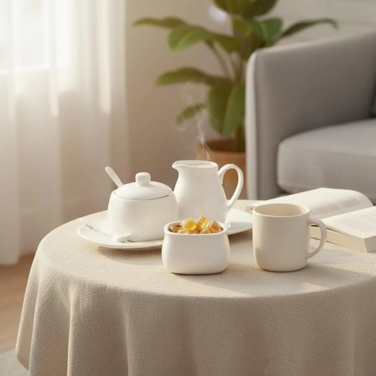 Dicunoy White Ceramic Sugar and Creamer Set with Lid, Spoon, Tray & Sweetener Box | 180ml (6oz) Creamer - view 8